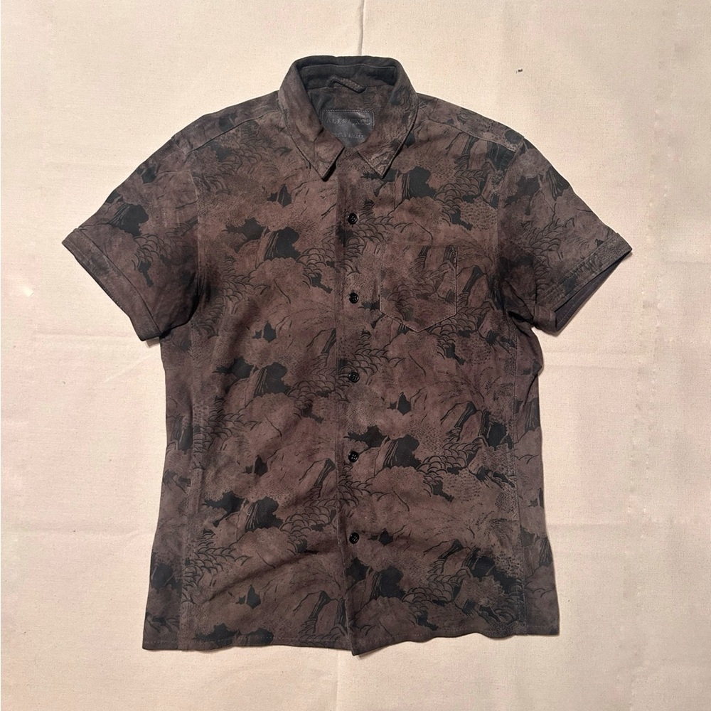 All Saints Black and Olive Suede Shirt